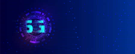 5G symbol with blue abstract futuristic background. 5th generation of wireless internet connection....