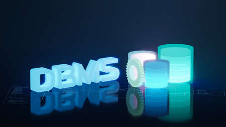 DBMS (database management system) and database icon. 3D Rendering.