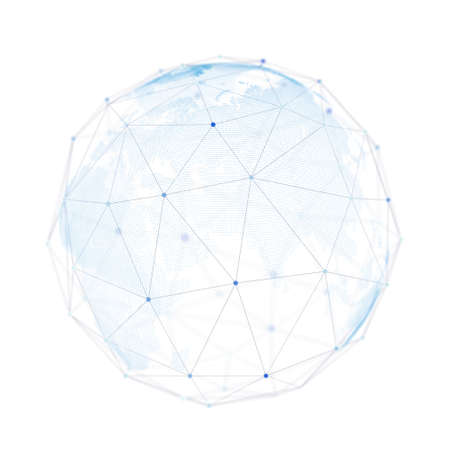 Wire frame 3D mesh polygonal network line on white background with abstract planet, dots. 3D rendering.の写真素材