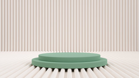 Green pedestal podium for product display presentation on vertical texture background. Stage for showcase. 3D render.の写真素材