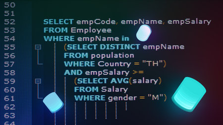 Multiple databases are placed on Structured Query Language code. Example of SQL code to query data...
