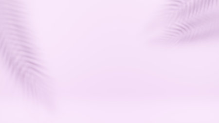 Palm tree shadow on light purple background. Used for minimal presentation, Summer tropical beach concept. 3D rendering.の写真素材