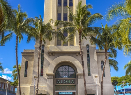Aloha Tower in Honolulu, Oahu, Hawaiiの写真素材