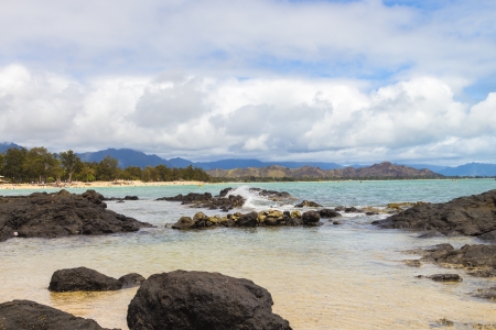 A view of Kailua Beach and the Koolau Mountainsの写真素材