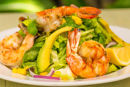Italian prawn salad with mango, purple onion and avocadoの写真素材