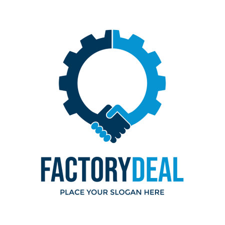 Factory Deal Logo Vector. This logo is design use gear and hand symbol. Suitable for business.のイラスト素材