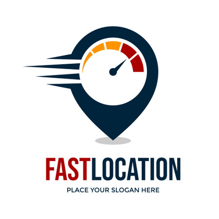 Fast Location Logo Vector. This logo is design use speed meter and gps or pin symbol. Suitable for business, searching location.のイラスト素材