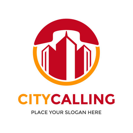 City Calling Logo Vector. This logo is design use building and phone symbol. Suitable for business or service center city call.のイラスト素材