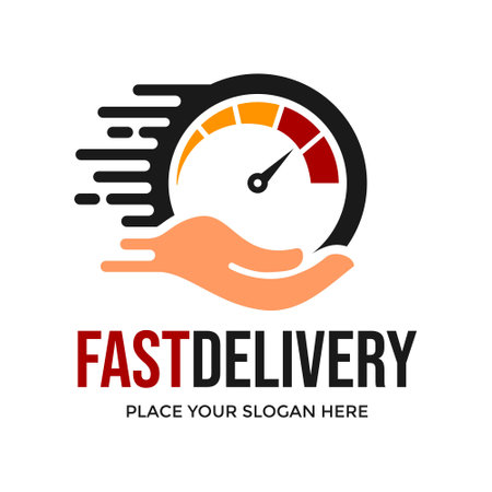 Fast Delivery Logo Vector. This logo is design use speed meter and hand symbol. Suitable for business.のイラスト素材