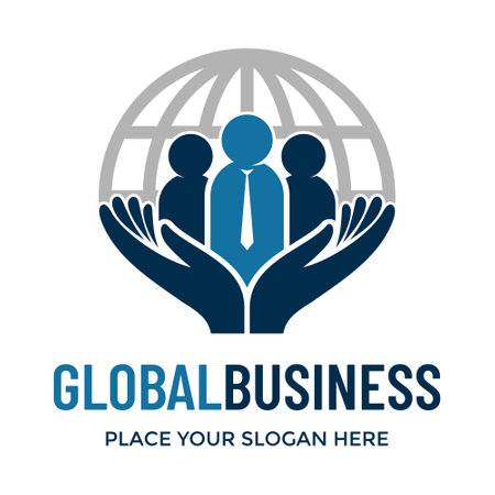 Global business vector logo template. This design use hand and world symbol. Suitable for job.のイラスト素材