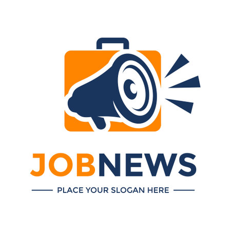 Job news vector logo template. This design use loud speaker and work bag. Suitable for business.のイラスト素材