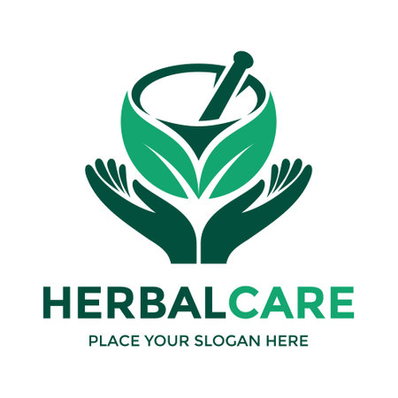 Herbal share or make herbal process vector logo template. This design use leaf and bowl symbol. Suitable for medical.のイラスト素材