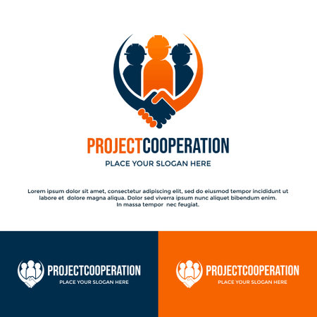 Project cooperation vector logo template. This design use hand shake symbol. Suitable for industrial.のイラスト素材