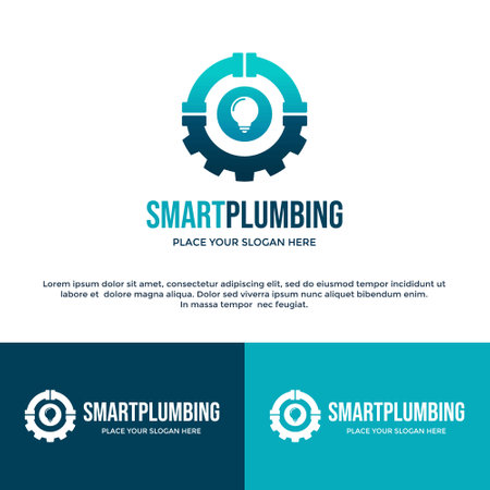 Smart plumbing vector logo template. This design use bulb lamp and gear symbol. Suitable for industry or industrial.のイラスト素材