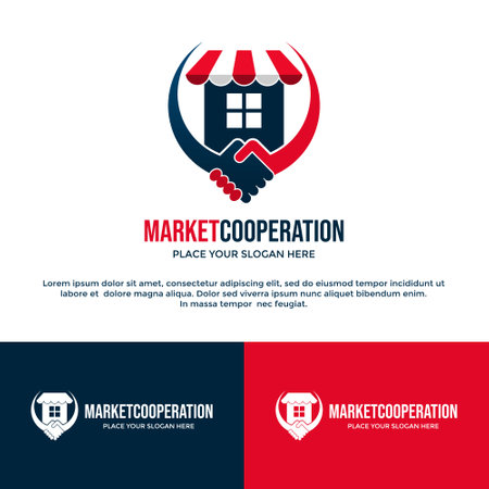 Mart or store cooperation vector logo template. This design use hand shake symbol. Suitable for business, partnership, drop ship.のイラスト素材