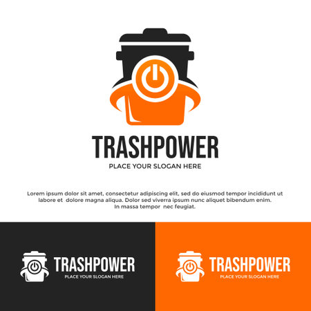 Trash power vector logo template. This design use energy, basket symbol. Suitable for industrial and environment.のイラスト素材