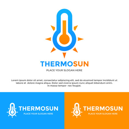Thermometer and sun vector logo template. This design use warm or climate symbol.のイラスト素材