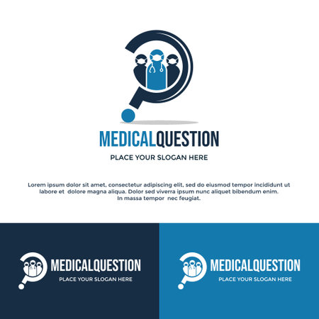 Medical question vector logo template. This design use human or doctor symbol. Suitable for answer or question.のイラスト素材