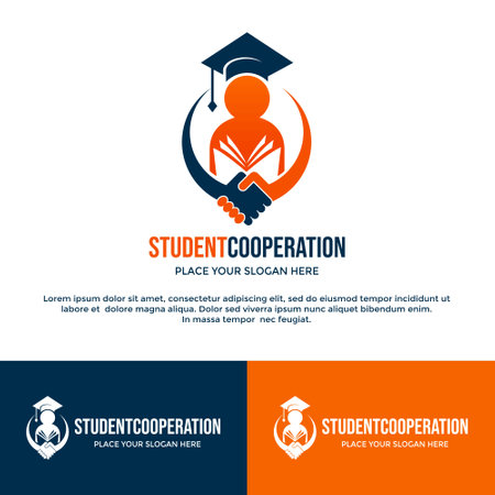 Student cooperation vector logo template. This design use human and cap school symbol. Suitable for education.のイラスト素材