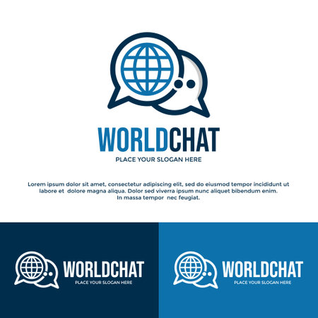 World chat vector logo template. This design use globe symbol. Suitable for speak global.のイラスト素材