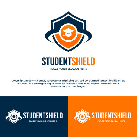 Student shield vector logo template. This design use hat symbol.のイラスト素材