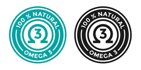 Natural source omega 3 vector badge or label template. This design suitable for product.のイラスト素材