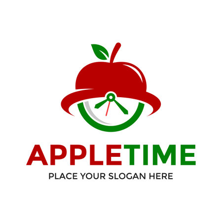 Apple time vector logo template. This design use fruit and clock symbol. Suitable for food.のイラスト素材