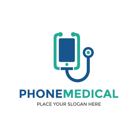 Phone doctor vector logo template. This design with stethoscope. Graphic suitable for health, technology or medical business.のイラスト素材