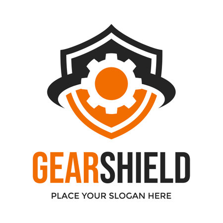 Gear shield vector logo template. This design use protection symbol. Suitable for business and industrial.のイラスト素材