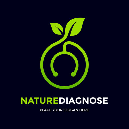 Nature diagnose vector logo template. This design use stethoscope symbol. Suitable for health, medical or environment.のイラスト素材