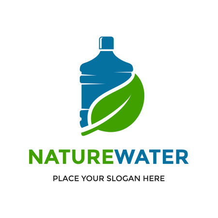 Nature water vector logo template. This design use gallon and leaf symbol. Suitable for drink, nature and health.のイラスト素材