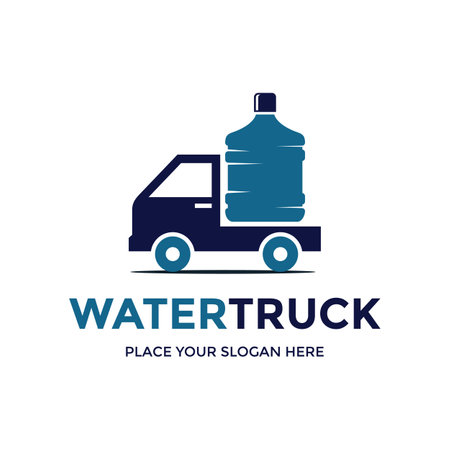 Water truck vector logo template. This design use mineral gallon symbol. Suitable for drink business.のイラスト素材