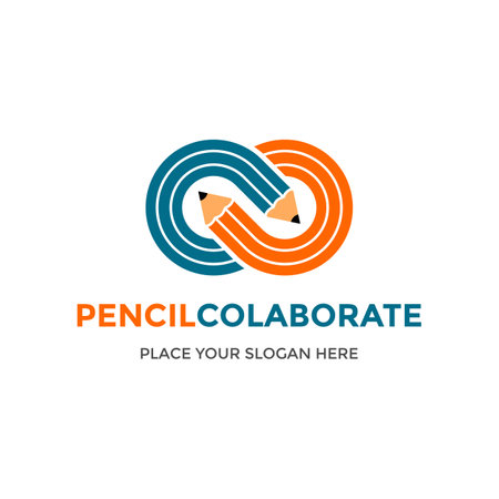 Pencil collaborate or infinity design vector logo template.のイラスト素材