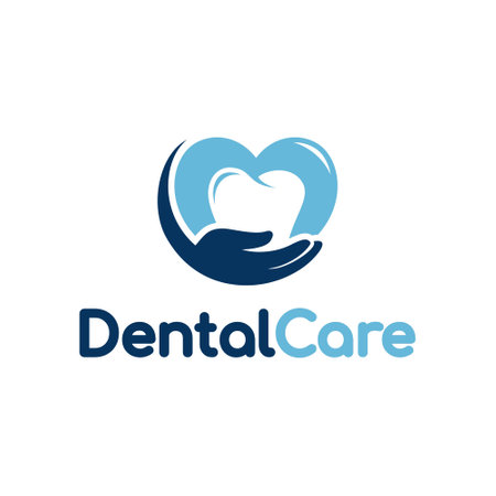 Dental care vector logo template. his design use hand and love or heart symbol. Suitable for medical.のイラスト素材