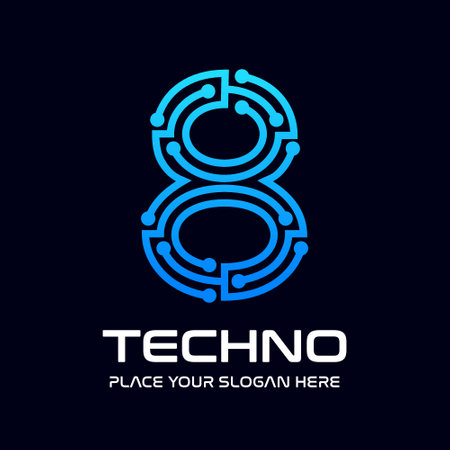 Eight or 8 number technology vector logo template.のイラスト素材