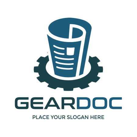 Gear document vector logo template with sheet or page symbol.のイラスト素材
