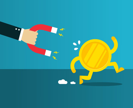 Businessman's hand with magnet catch the coin.のイラスト素材