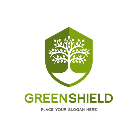 Nature or green shield vector logo template.のイラスト素材
