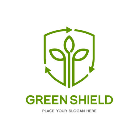Nature or green shield vector logo template.のイラスト素材
