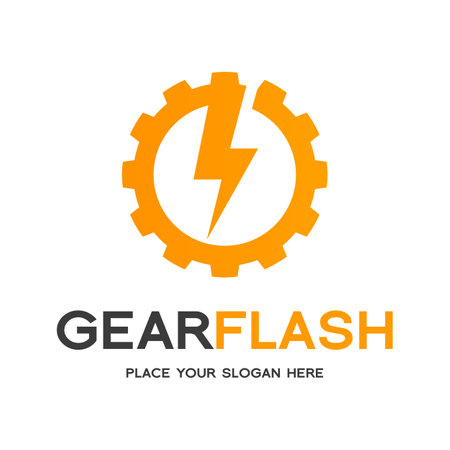 Thunder Bolt Gear Cogwheel Vector Logo.のイラスト素材