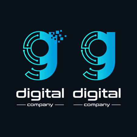 Lowercase Letter G Digital technology vector logo template with pixel symbol.