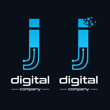Lowercase Letter J Digital technology vector logo template with pixel symbol.のイラスト素材
