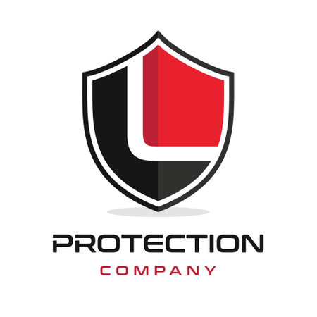 L Letter shield vector logo template. Black and red color.のイラスト素材