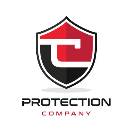 C Letter shield vector logo template. Black and red color.のイラスト素材
