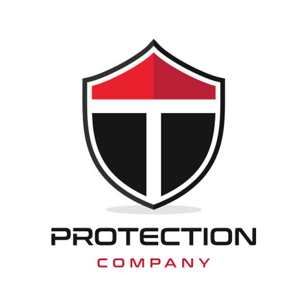 T Letter shield vector logo template. Black and red color.のイラスト素材