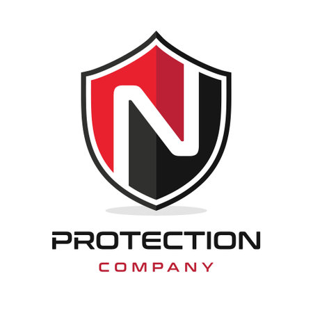 N Letter shield vector logo template. Black and red color.のイラスト素材