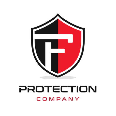 F Letter shield vector logo template. Black and red color.のイラスト素材