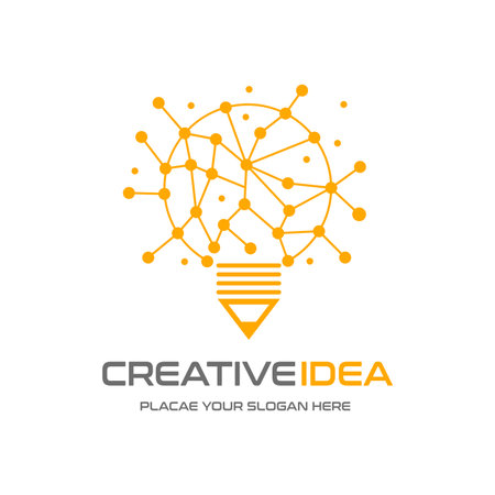Pencil with bulb lamp vector logo template.のイラスト素材