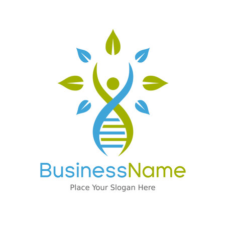 DNA logo with people or leave. Health vector design.のイラスト素材