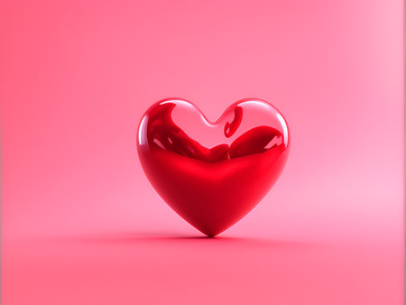 Red heart on a pink background. 3D rendering. Valentine's Day.IA generativaの素材